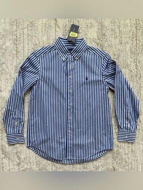 Ralph Lauren Striped Button Down Shirt Natural Stretch KIDS M (10-12) NWT